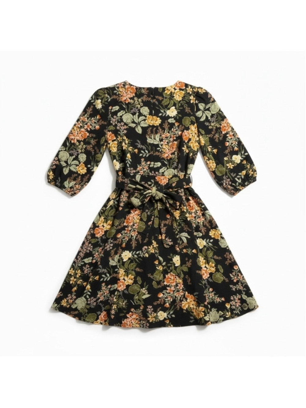 Baltic Born Black Floral Long Sleeve Dress Tie Waist Small